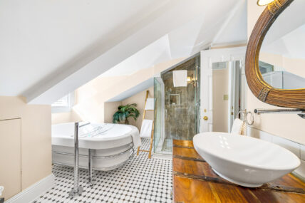 The bathroom in the Safari Loft at The Charles Hotel in Niagara-on-the-Lake.