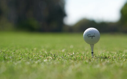 A golf ball on a tee near Niagara's Finest Hotels in Niagara-on-the-Lake.