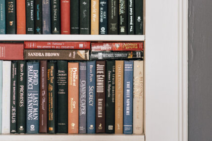 Books on a bookshelf at The Charles Hotel in Niagara-on-the-Lake.