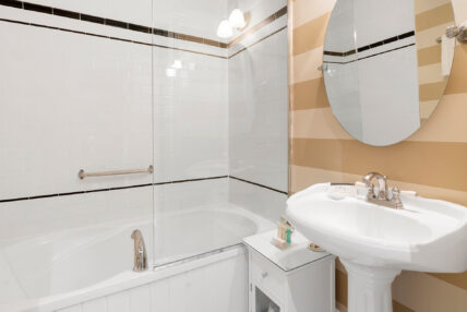 A sink and shower at The Charles Hotel in Niagara-on-the-Lake.