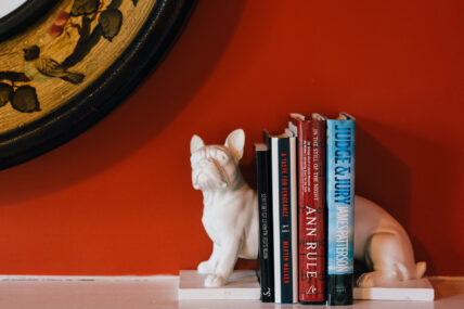 French bulldog bookends in the Onigahara room at The Charles Hotel in Niagara-on-the-Lake.