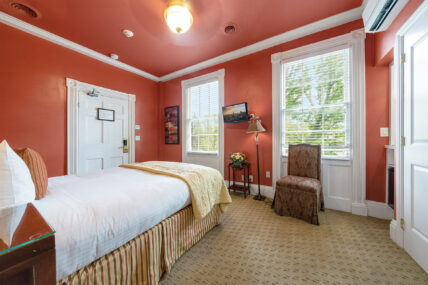 The outside view in the bedroom in the Onigahara Room at The Charles Hotel in Niagara-on-the-Lake.