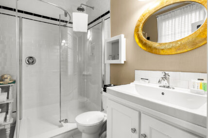 The bathroom in the Apple Room at The Charles Hotel in Niagara-on-the-Lake.