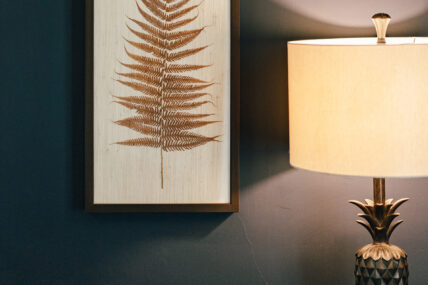 A framed fern leaf on the wall in the Poppy Room at The Charles Hotel in Niagara-on-the-Lake.