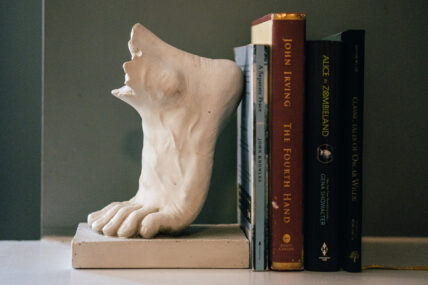 A clay foot bookend in the Richardson Room at The Charles Hotel in Niagara-on-the-Lake.