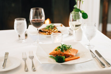 Salmon with vegetables at the HobNob Restaurant and Wine Bar in The Charles Hotel in Niagara-on-the-Lake.