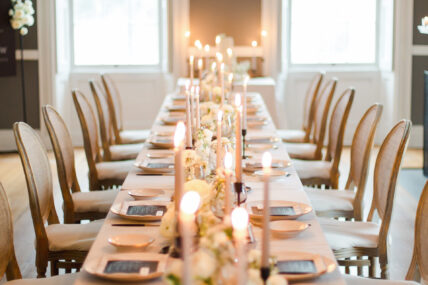 A long line of chairs along a table The Charles Hotel in Niagara-on-the-Lake.