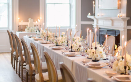 A long line of chairs along a table The Charles Hotel in Niagara-on-the-Lake.