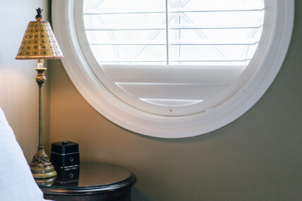 A round window in a suite at Harbour House Hotel in Niagara-on-the-Lake.