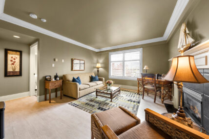 A sitting area in a suite at Harbour House Hotel in Niagara-on-the-Lake.