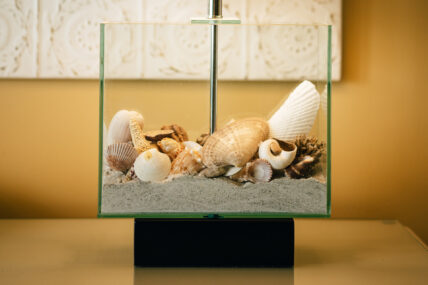 A lamp with sand and shells in it at Harbour House Hotel in Niagara-on-the-Lake.