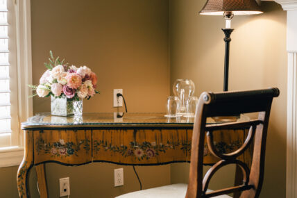 A desk space at Harbour House Hotel in Niagara-on-the-Lake.