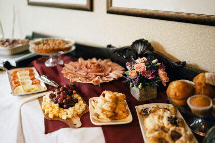 Many charcuterie boards on a table at Harbour House Hotel in Niagara-on-the-Lake.