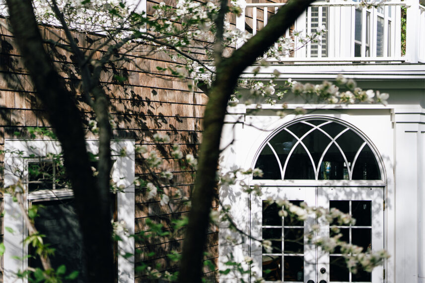 Flowering trees outside of Harbour House Hotel in Niagara-on-the-Lake.