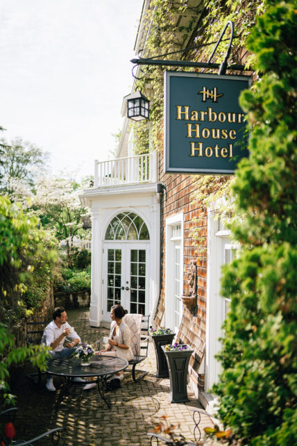 An outdoor dining area at Harbour House Hotel in Niagara-on-the-Lake.