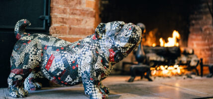 An artistic bulldog statue in the Verandah Room at The Charles Hotel in Niagara-on-the-Lake.