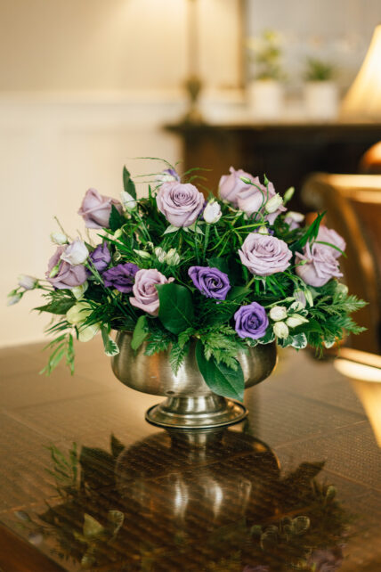 A floral arrangement on a table at Niagara's Finest Hotels in Niagara-on-the-Lake.