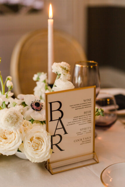 Table with a wine menu at the Charles Hotel in Niagara-on-the-Lake.