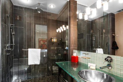 Bathroom in a classic king room at the Shaw Club in Niagara-on-the-Lake.