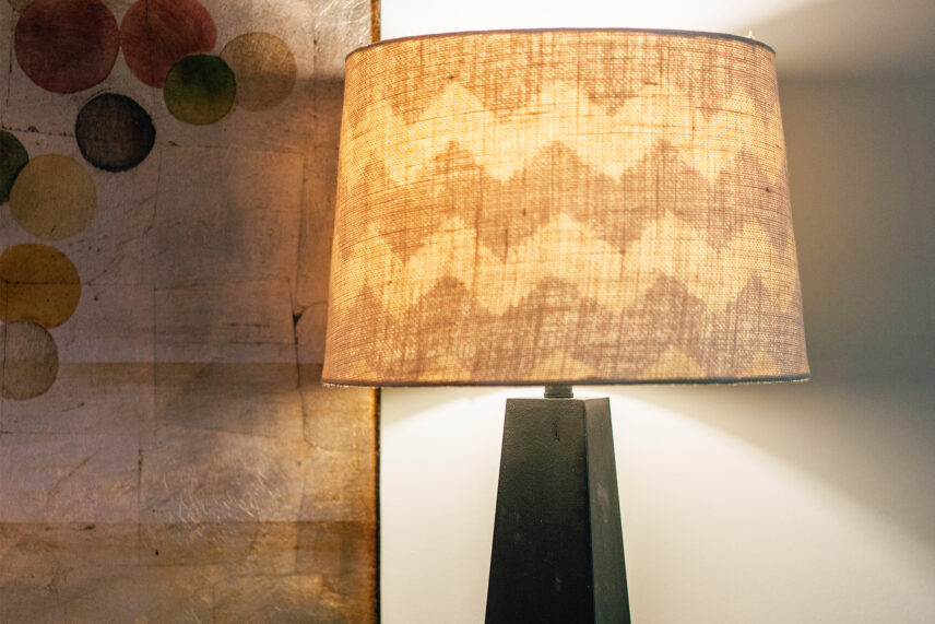 A lamp shade in the Club Room with Whirlpool and Fireplace at the Shaw Club in Niagara-on-the-Lake.