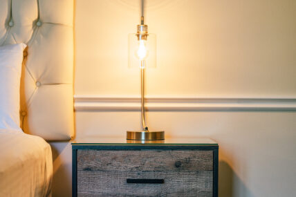 A lamp in the Club Room with Whirlpool and Fireplace at the Shaw Club in Niagara-on-the-Lake.