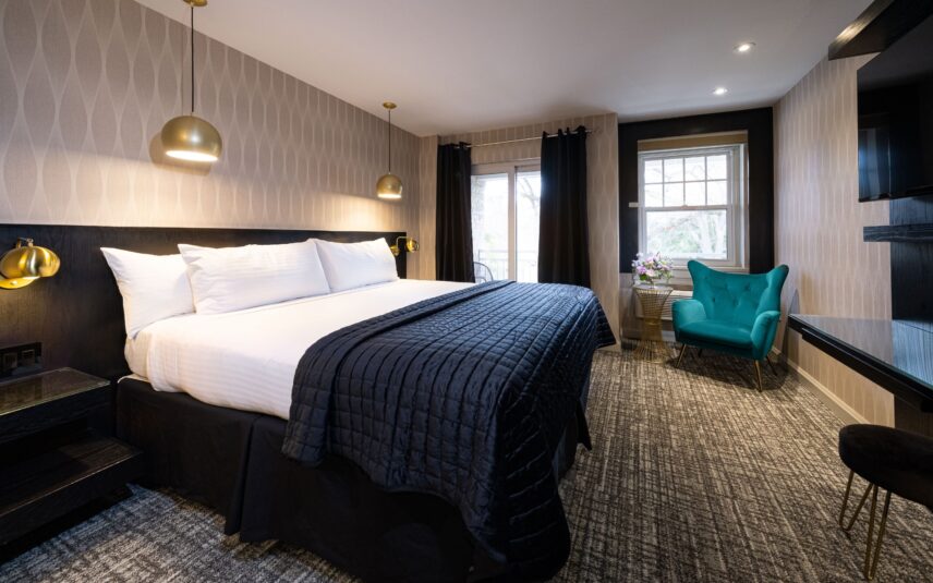 A deluxe king room at the Shaw Club in Niagara-on-the-Lake.