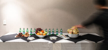 Fruit and sparkling water in a meeting room at the Shaw Club in Niagara-on-the-Lake.