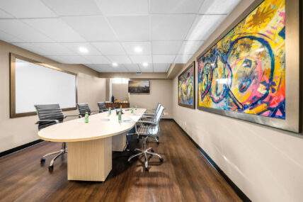 A wide view of a conference room at the Shaw Club in Niagara-on-the-Lake.