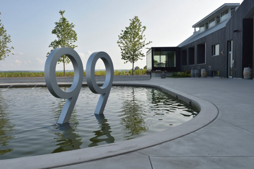 The numbers 99 outside of Wayne Gretzky Estates as part of the Wine and Whisky Package.