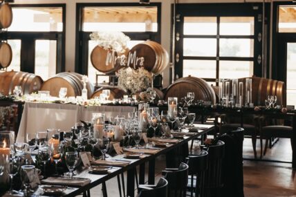 Wedding reception set up in the tasting room at Queenston Mile Vineyard in Niagara on the Lake