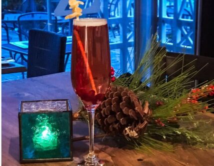Zees Grill’s Sparkling Poinsettia cocktail for Christmas parties in Niagara-on-the-Lake.