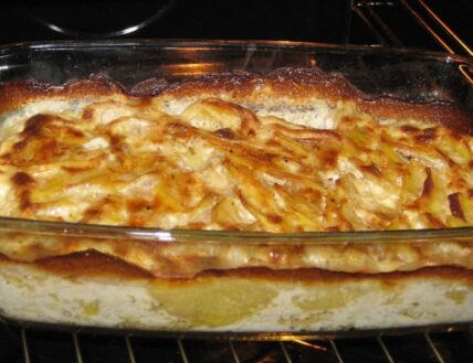Bacon wrapped scallop potatoes in the oven in Niagara-on-the-Lake.