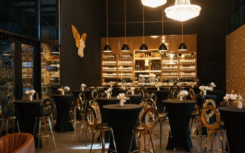 Elegant cocktail wedding reception at Amo Estate Winery in Niagara, Ontario