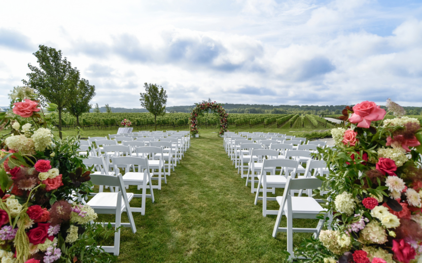 Outdoor winery wedding ceremony site at Amo Estate Winery in Niagara on the Lake