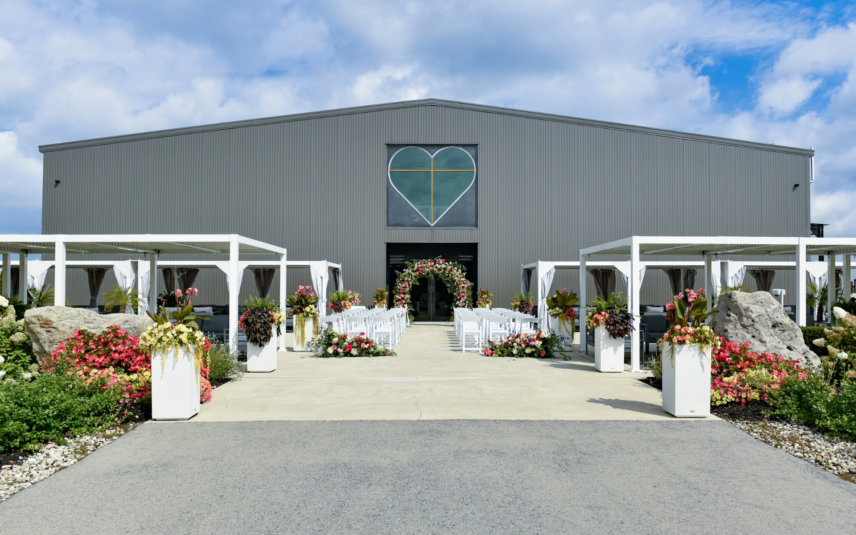 Outdoor winery wedding ceremony site at Amo Estate Winery in Niagara on the Lake
