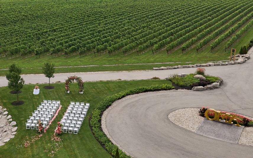 Outdoor winery wedding ceremony site at Amo Estate Winery in Niagara on the Lake